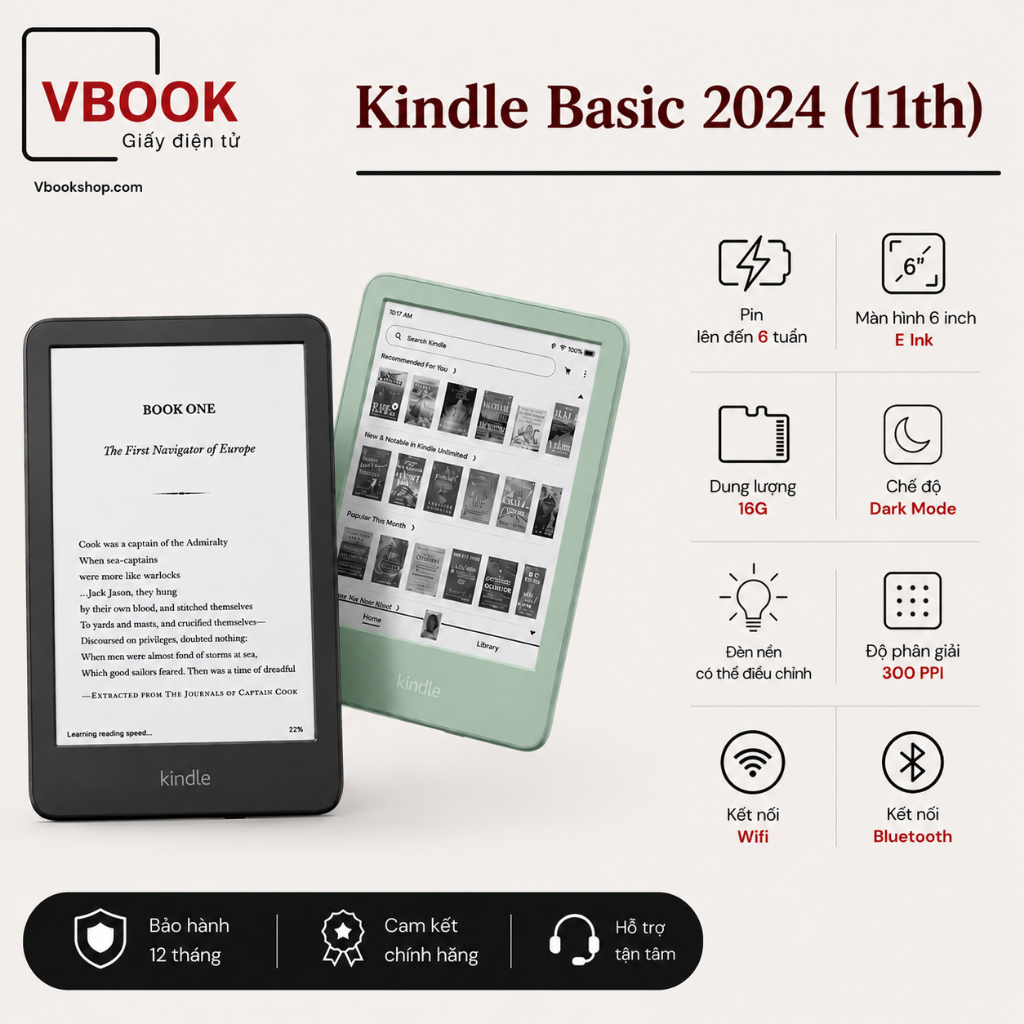 Máy Đọc Sách Kindle Basic 11 bản 2024 (11th)