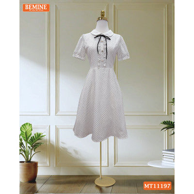 Đầm thiết kế BEMINE cổ sen tay phồng họa tiết chấm bi dáng chữ A phù hợp đi chơi-MT11197