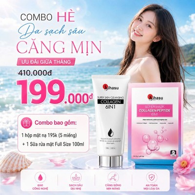 Combo KIHASU Mặt Nạ Collagen 6in1 + Sữa Rửa Mặt Collagen 100ml Làm Sạch Dịu Nhẹ Dưỡng Ẩm
