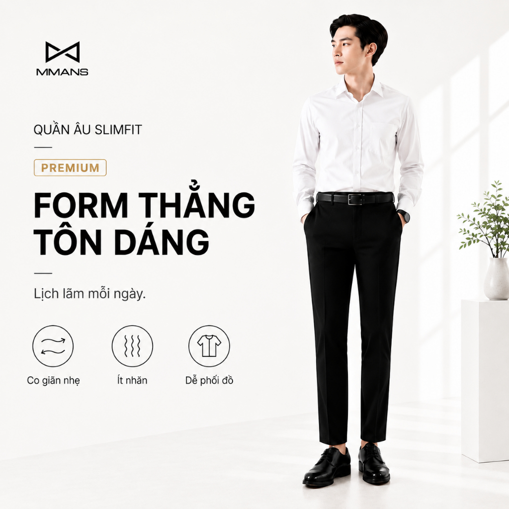 Quần âu nam MMANS chất vải 79 cao cấp ống côn co giãn nhẹ dáng ôm body