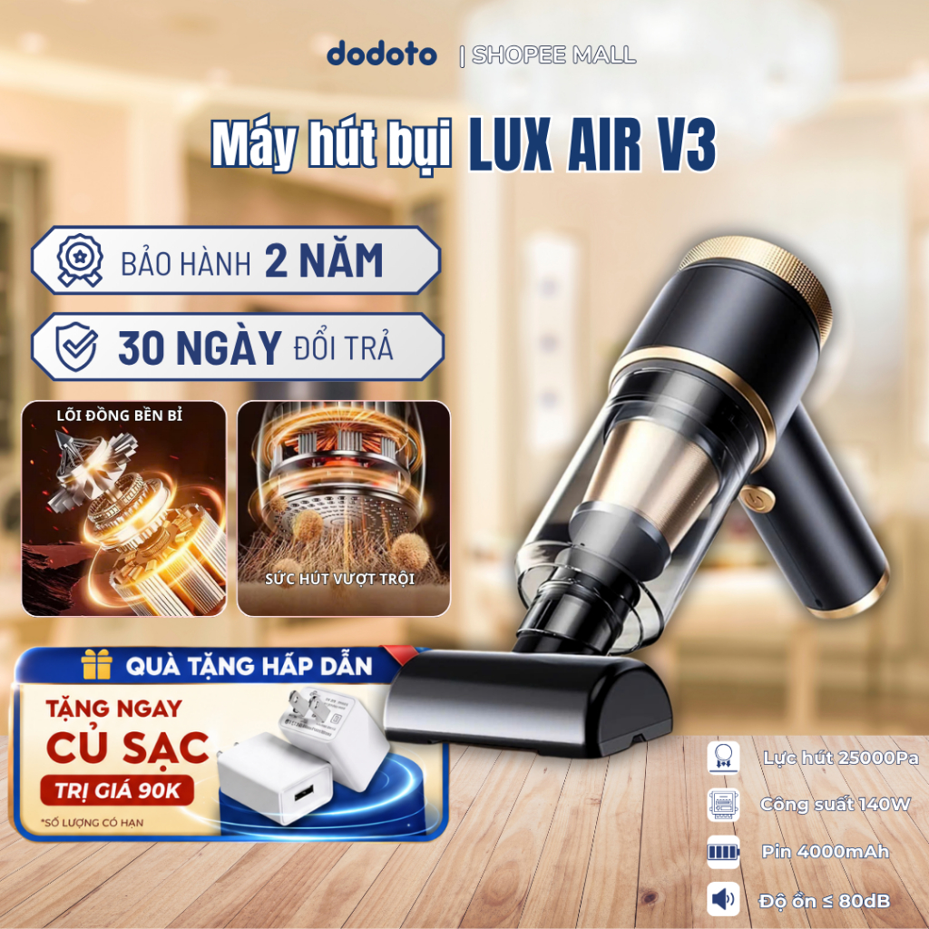 Máy hút bụi cầm tay Dodoto lực hút 25000Pa, 2in1 thổi & hút, Máy hút bụi không dây Bảo hành 24 tháng
