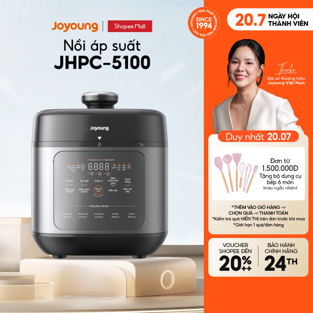 Nồi cơm áp suất, nồi áp suất đa năng 5L 900W Joyoung JHPC-5100 (nấu cơm 1.8L)