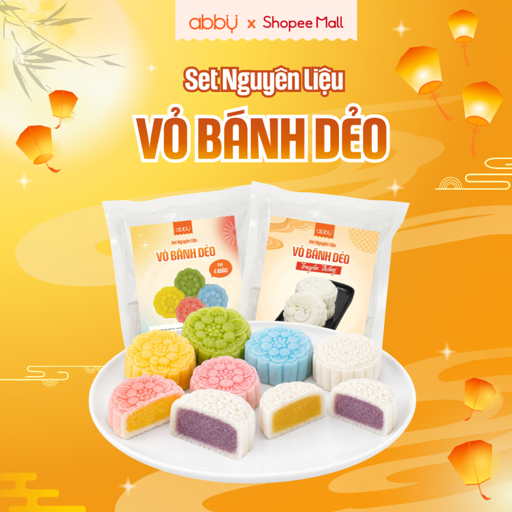 [ABBY] Set nguyên liệu làm vỏ bánh dẻo trung thu truyền thống, vỏ 4 màu - Thành phẩm 800g vỏ bánh dẻ