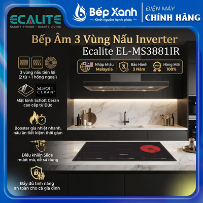 Bếp Điện Từ 3 Vùng Nấu Ecalite EL-MS3881IR - Điều Khiển Dạng Trượt