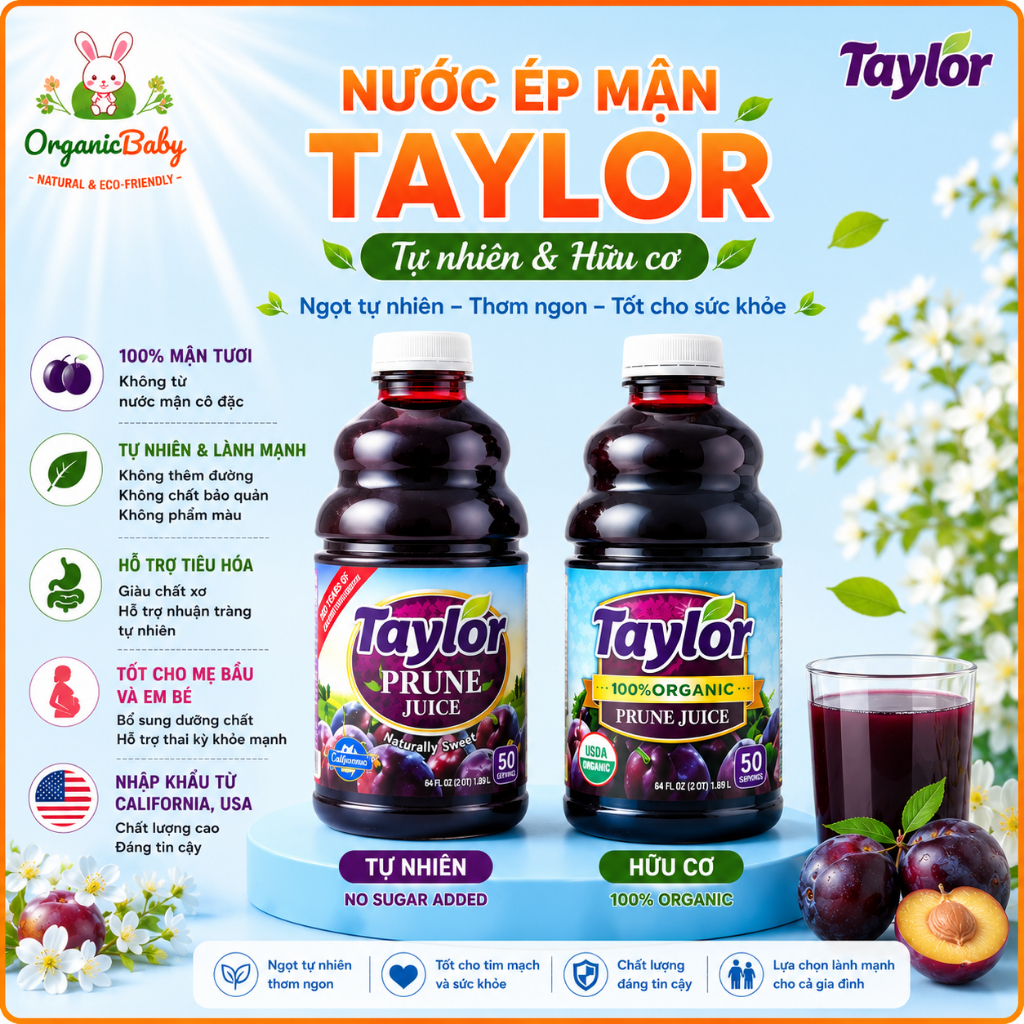 Nước Ép Mận Taylor Tự Nhiên / Hữu Cơ Mỹ- Organic Prune Juice 946ml