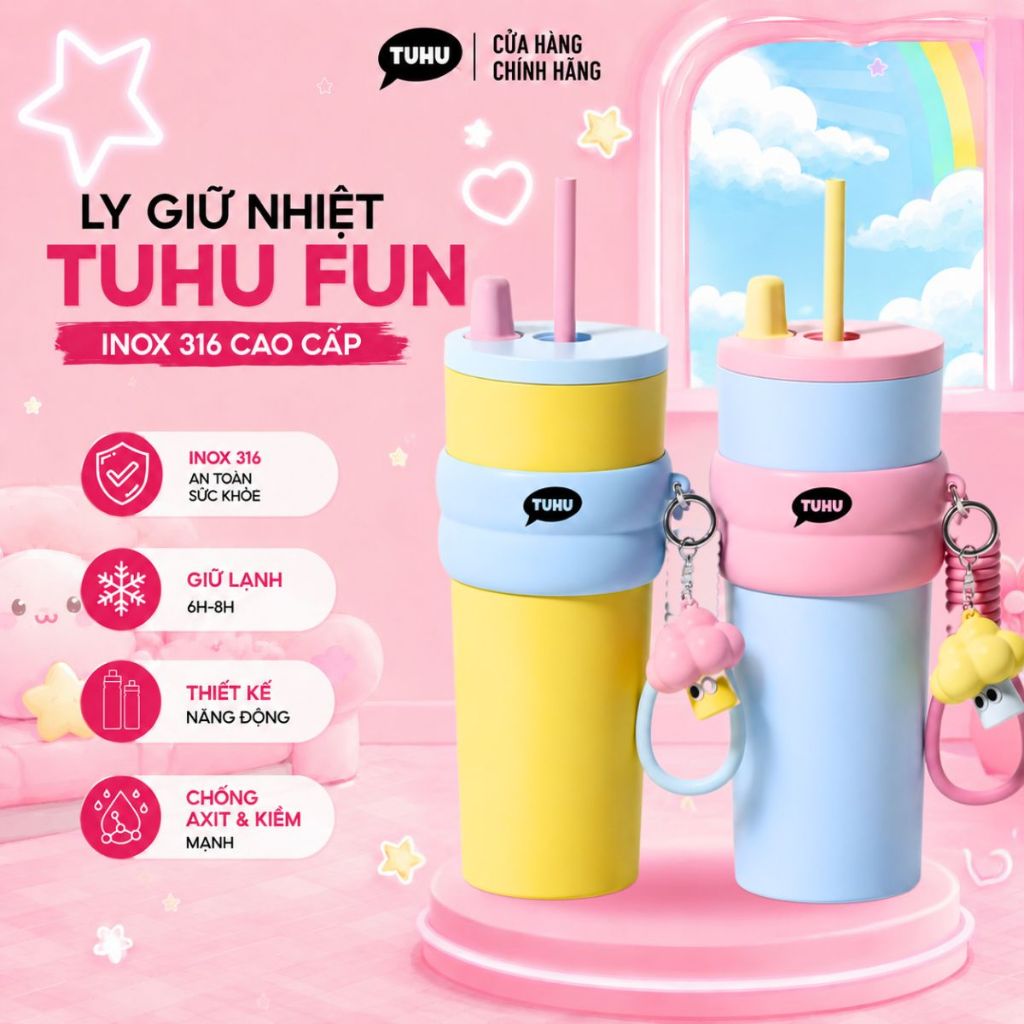 Ly giữ nhiệt TUHU Fun 710ml có ống hút inox 316 cao cấp không gỉ sét khắc tên theo yêu cầu –  TUHU