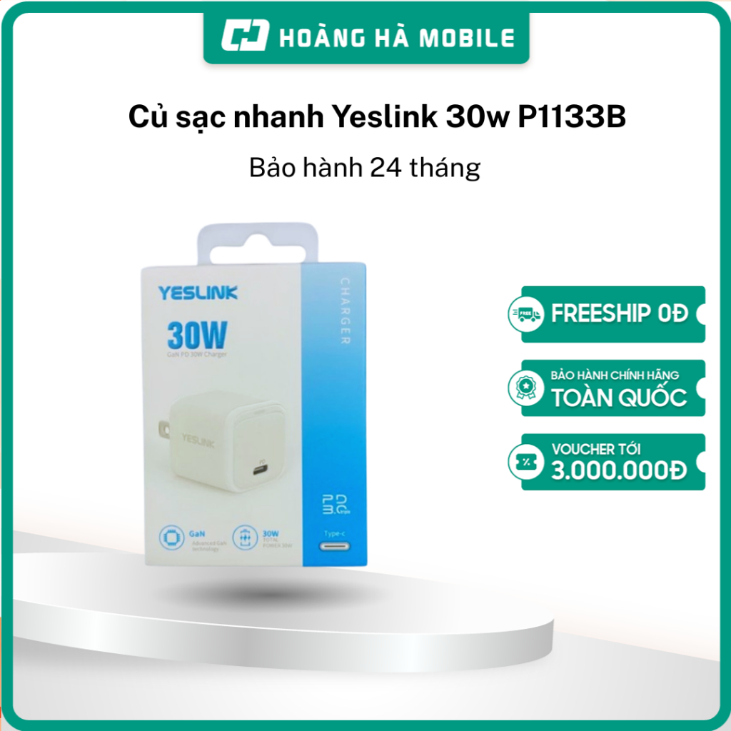 Củ sạc nhanh Yeslink 30w P1133B Bảo hành 24 tháng