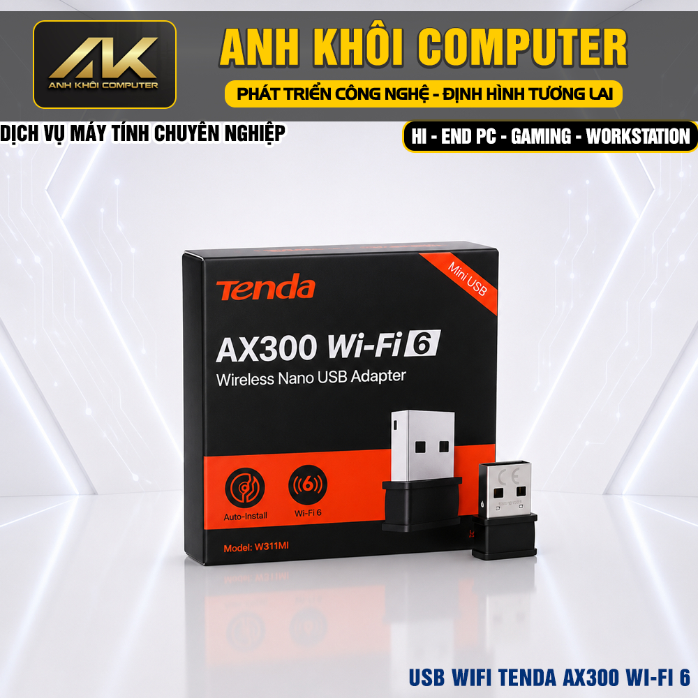 USB WiFi 6 Tenda W311MI AX300 USB 2.0 Chuẩn AX 300Mbps MU-MIMO WPA3