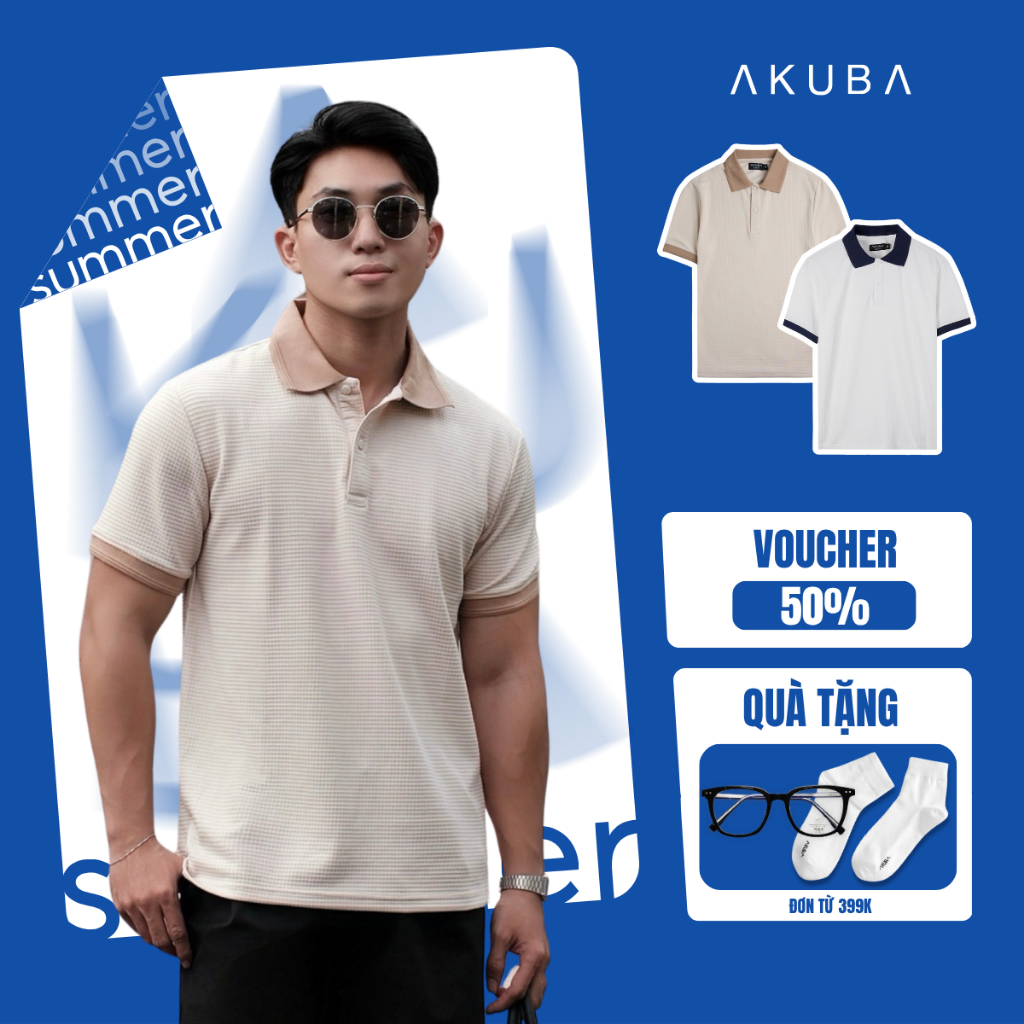 Áo Polo Nam AKUBA Cổ Bẻ Basic Form Slimfit, Chất Polyester Thoáng Mát, Vải Dày Co Giãn | 01HE1320