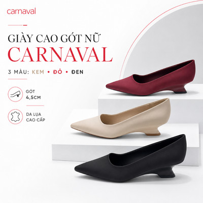 Giày Cao Gót Nữ Carnaval Mũi Nhọn Da Lụa Cao Cấp, Gót 4,5cm Êm Chân Đi Làm Đi Tiệc - VS220