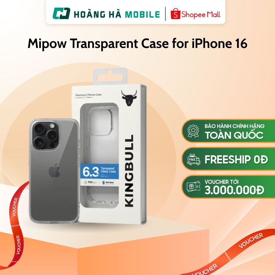 Ốp lưng Mipow Transparent Case for iPhone 16 6.1''/iPhone 16 Pro 6.3'' - Chính hãng