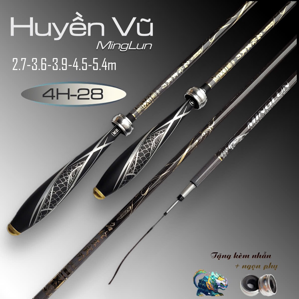 Cần 4H Huyền Vũ -28i câu cá cảm giác tặng kèm nhẫn và ngọn -cần câu đài 4H