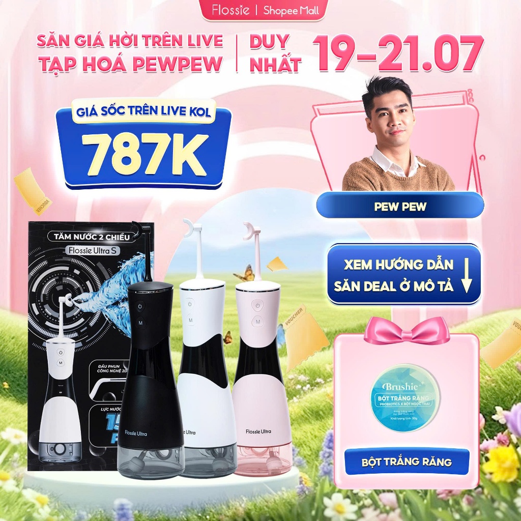 [GIÁ 787K LIVE PEWPEW] Máy tăm nước 2 chiều Flossie làm sạch x2 so với tăm nước thông thường, KOC