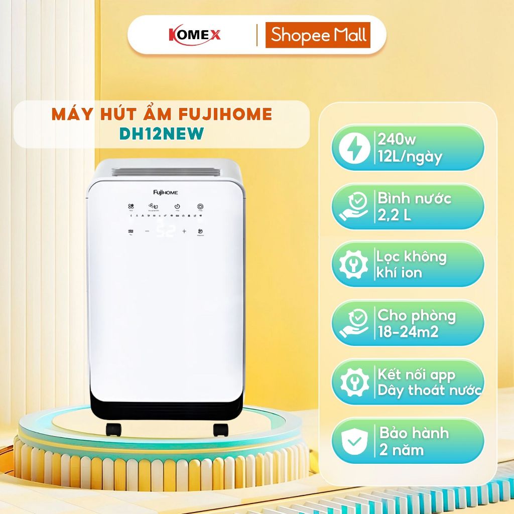 Máy hút ẩm FUJIHOME 10L-60L/ngày, DH12NEW, DH25W-HEPA-NEW, DH35W-HEPA, Bảo hành 24 tháng