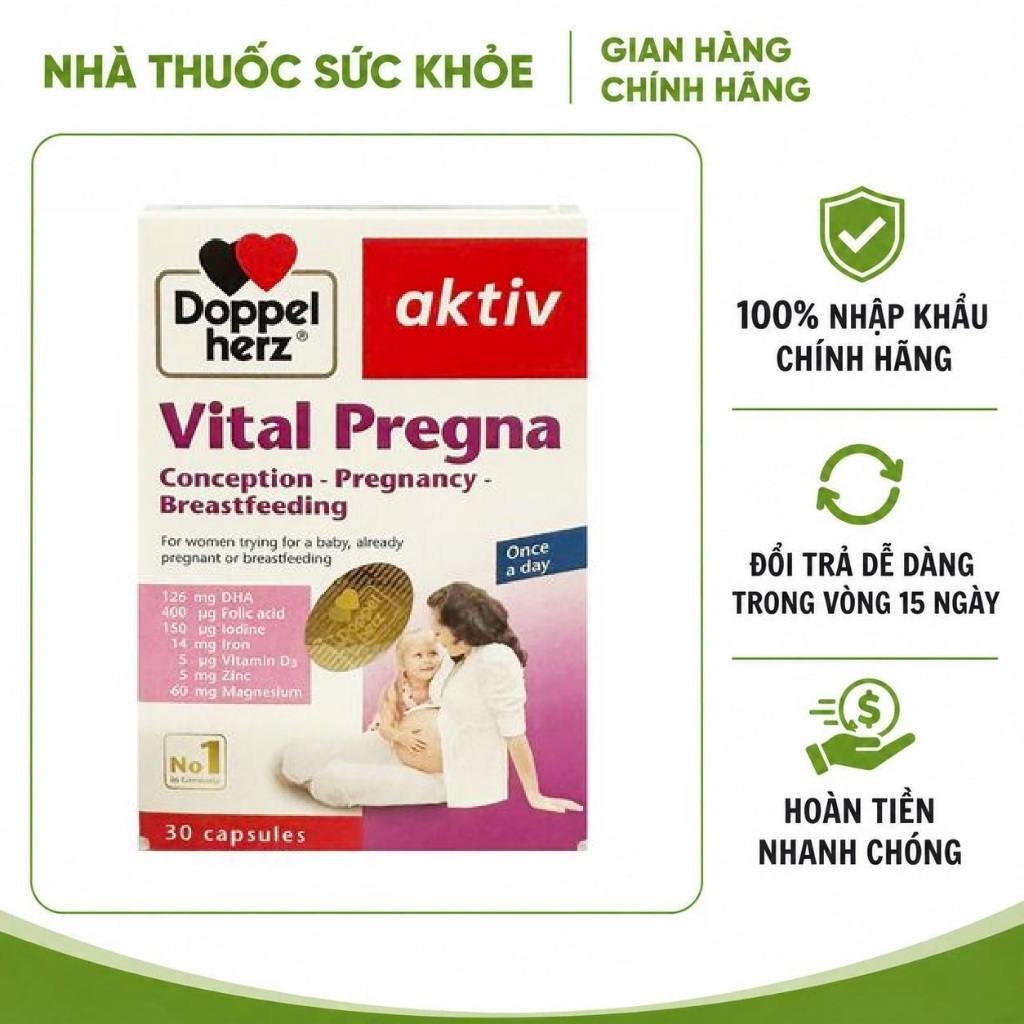 (Hàng nhập khẩu) Viên uống Bổ Sung Vitamin Aktiv Vital Pregna Doppelherz cho Bà Bầu  - Hộp 30 viên