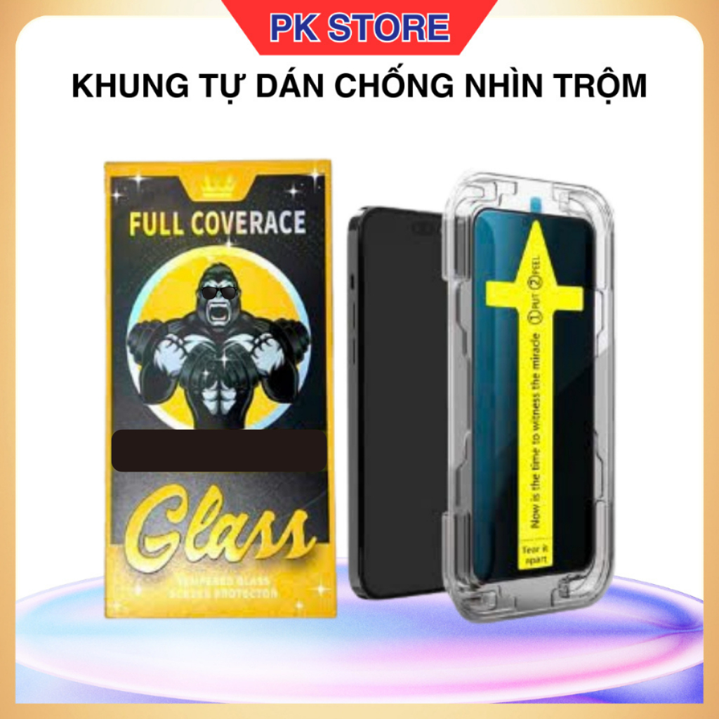 Kính cường lực chống nhìn trộm khung tự dán kinhkong TC độ cứng 9H, chống va đập cho Iphone X XS 11 
