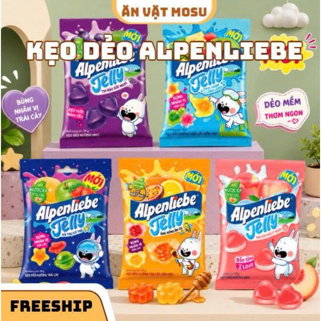 Combo Kẹo Dẻo Alpenliebe Jelly Đủ Vị Gói 24g, Kẹo Dẻo Dai Ngon