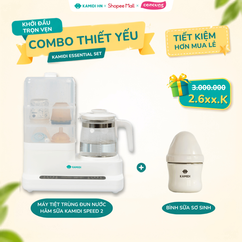 [Ưu đãi 10 suất] Combo Kamidi BASIC 2: Máy Tiệt Trùng Đa Năng Kamidi Speed 2 + Bình Sữa PPSU Gen 2 1