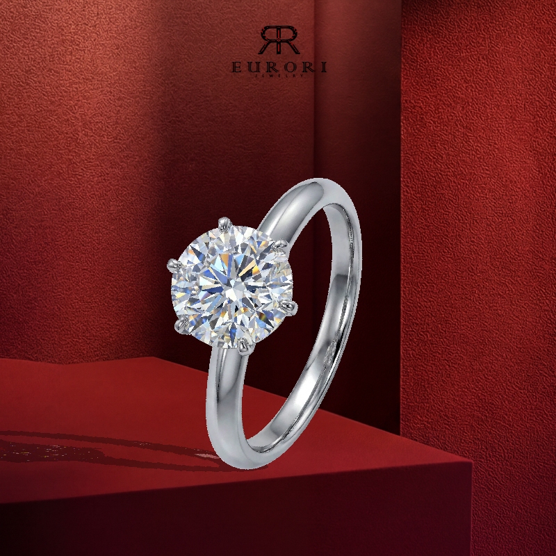 EURORI - Ring Moissanite chủ 7ly2 full kiểm định GRA, nước D/FL .Nhẫn nữ trơn đính chủ Moissanite sa