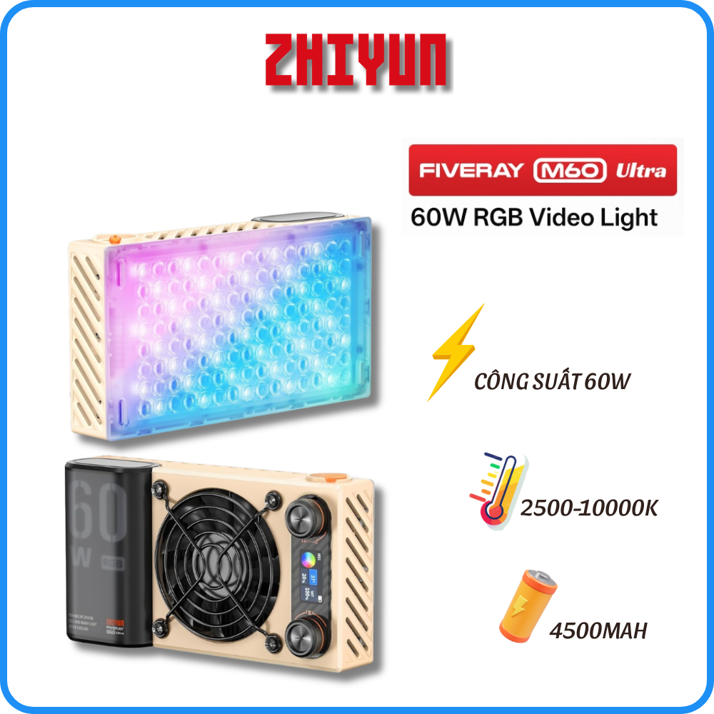 ZHIYUN FIVERAY M60 ULTRA - Đèn LED Trợ Sáng Cầm Tay 60W, Đổi Màu RGB Hỗ Trợ Quay Phim, Chụp Ảnh, Liv