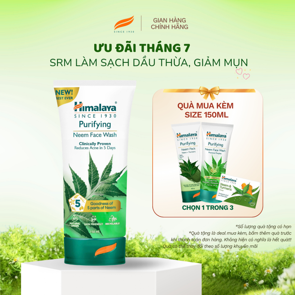 Sữa rửa mặt giảm mụn mờ thâm và sạch dầu thừa Himalaya Purifying Neem Face Wash 150ml