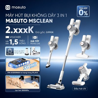 Máy Hút Bụi Cầm Tay 5 Đầu Hút Không Dây Masuto Gia Đình Lực Hút 30kPa 2 Lõi Lọc, Máy Hút Bụi Giường Nệm Đệm