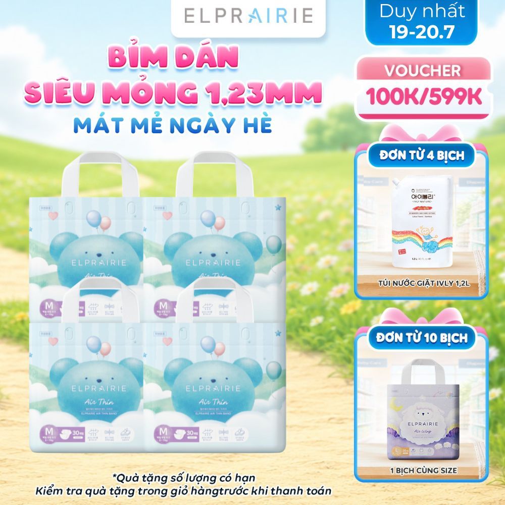 Tã Dán Siêu Mỏng Thoáng ELPRAIRIE Air Thin Đủ Size S-M-L Cho Bé Từ Sơ Sinh - Bỉm Dán Hàn Quốc Êm Mềm