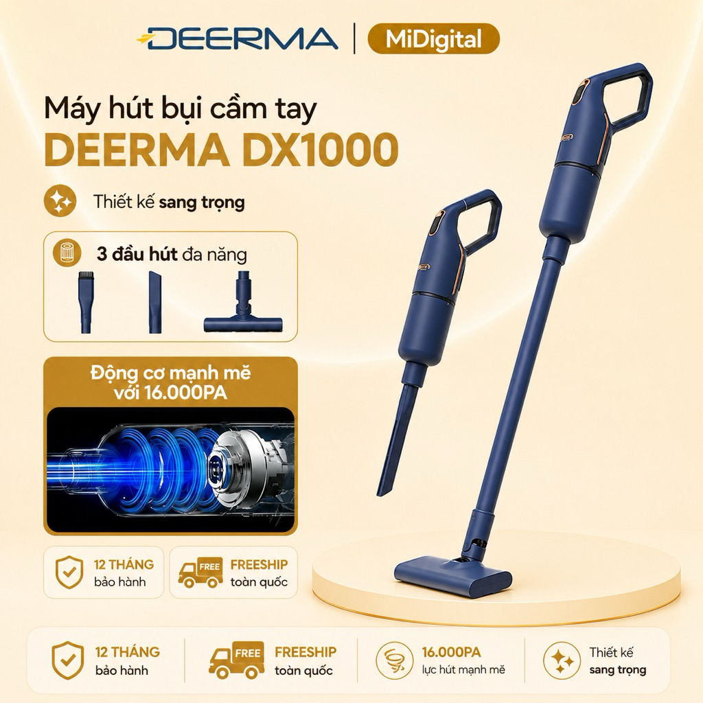 Máy Hút Bụi Deerma DX1000 Lực Hút 16000pa