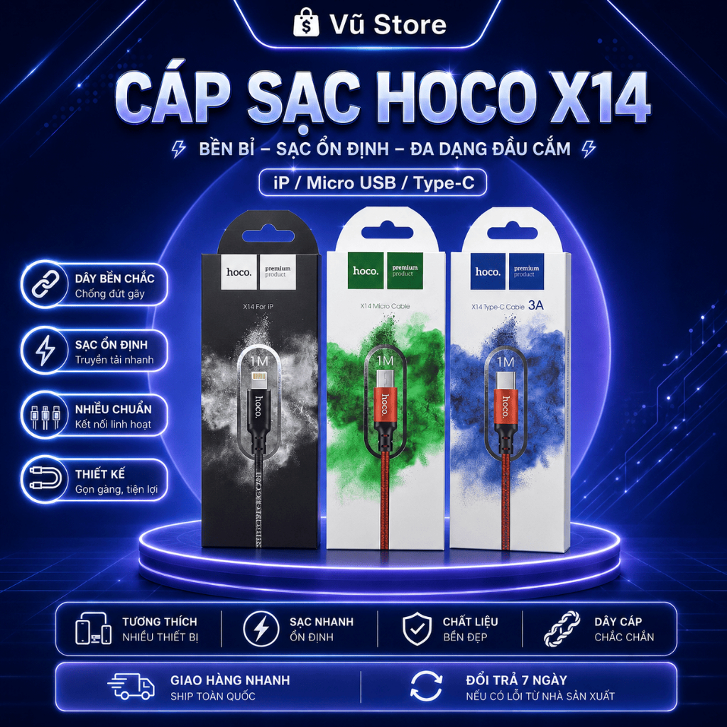 Cáp Sạc X14 TYPE, X14 MICRO, X14 IPHONE