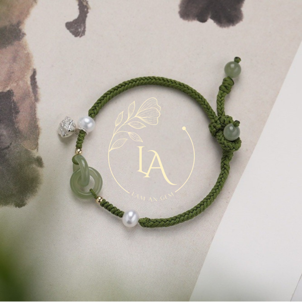 Vòng tay đá phong thủy Lam An Gem charm đá thạch anh ngọc lục thu hút tình duyên, năng lượng bình an