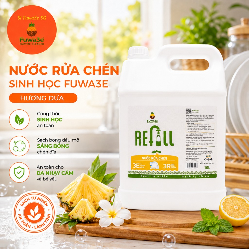 [HỎA TỐC - HCM] NƯỚC RỬA CHÉN FUWA3E CAN REFILL 10L TIẾT KIỆM [SỈ FUWA3E SG]