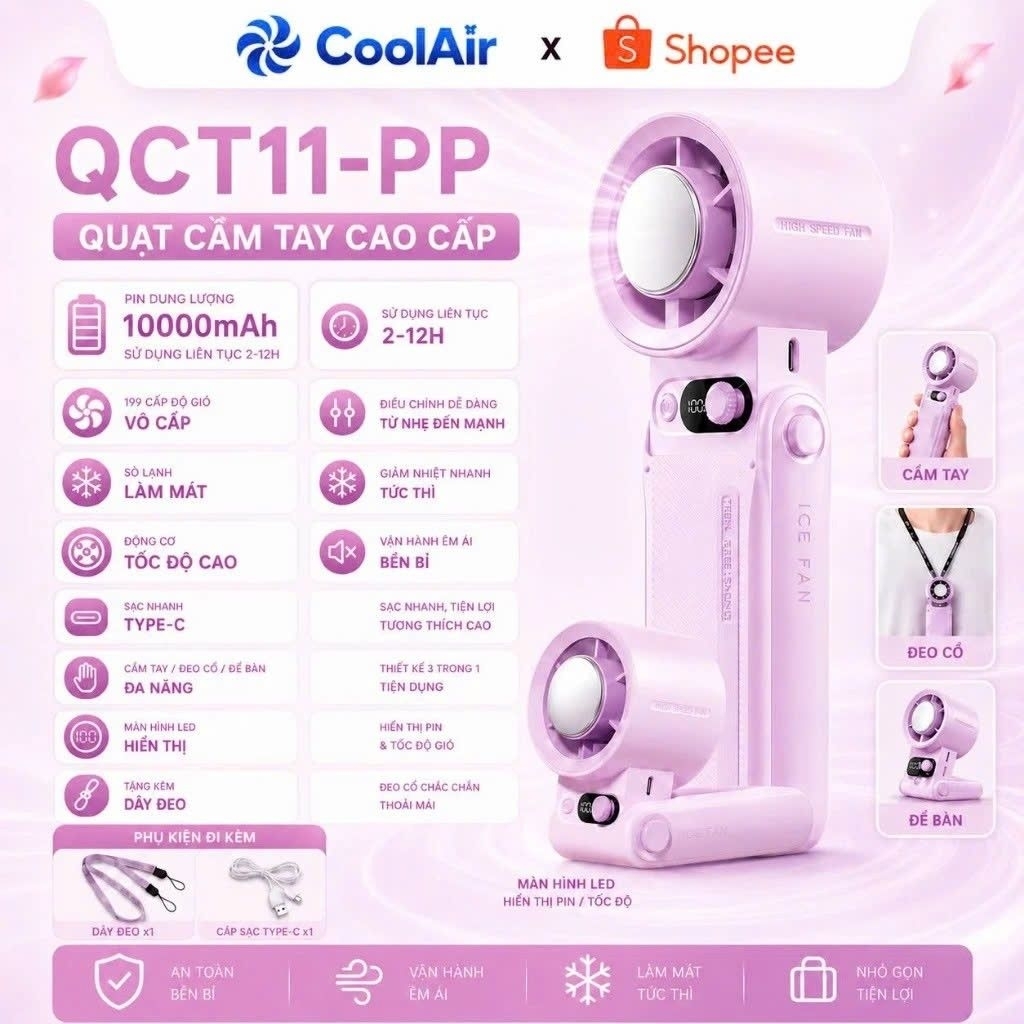 (Loại đẹp) Quạt Cầm Tay Sò Lạnh JF168 Cao Cấp, Gió Mạnh,Pin Khủng, 200 Cấp Gió,Gấp Gọn, màn hình LED