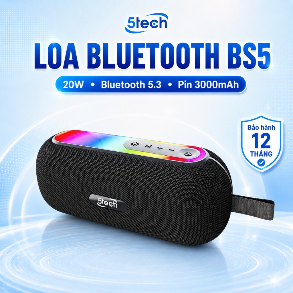 Loa bluetooth 5TECH BS5 chính hãng 20W, pin 3000mAh, loa cầm tay di động hỗ trợ TWS, USB/TF/AUX