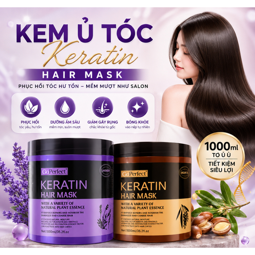 [Chính Hãng] KEM Ủ TÓC KERATIN HAIR MASK GO PERFECT 1.000ML - 1 Hộp