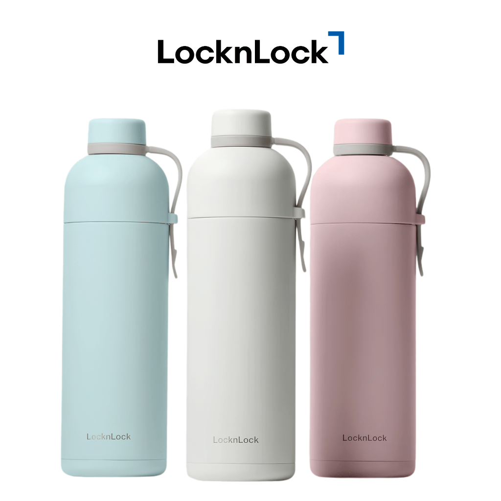 Bình Giữ Nhiệt LocknLock Belt Bottle LHC4267 490ml Chính Hãng - Có Quai Xách, Miệng Rộng Dễ Cho Đá