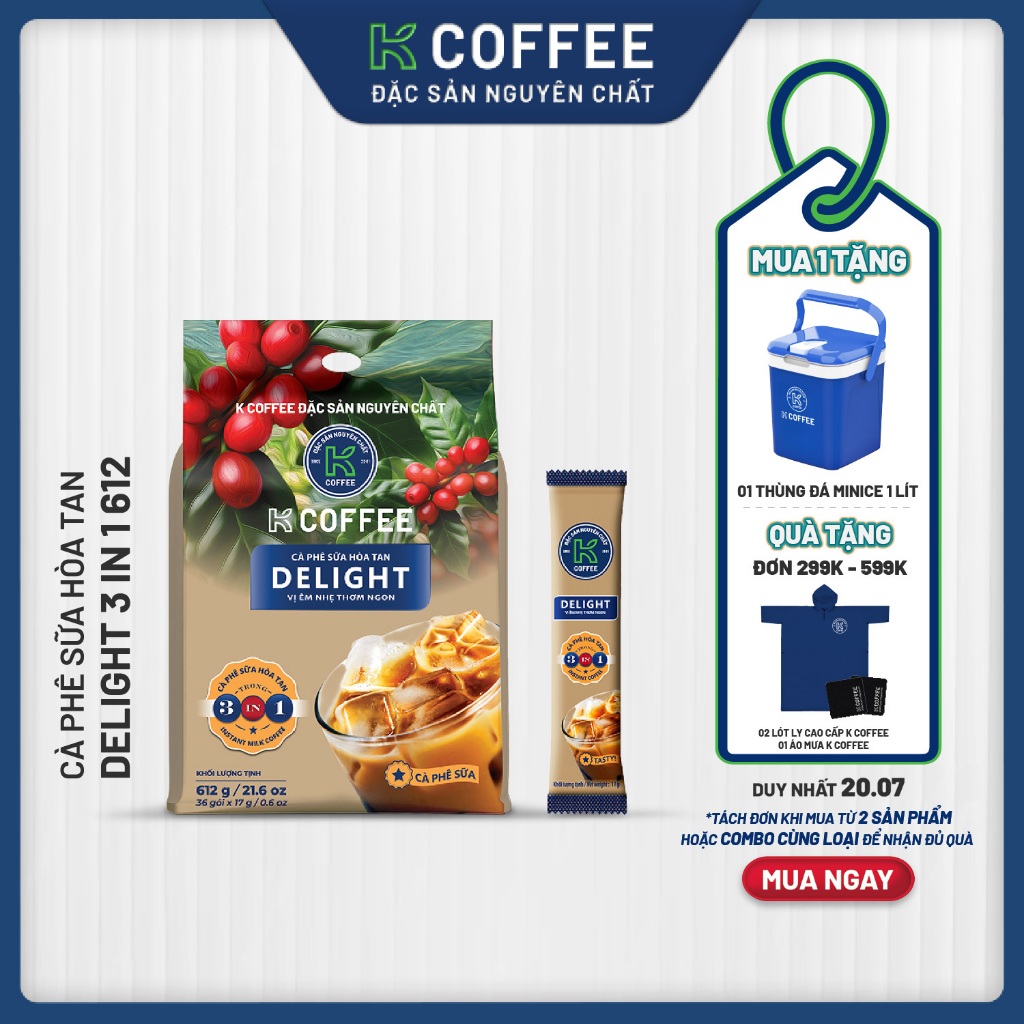 Cà phê sữa hòa tan K Coffee Delight 3in1 612g 36 gói
