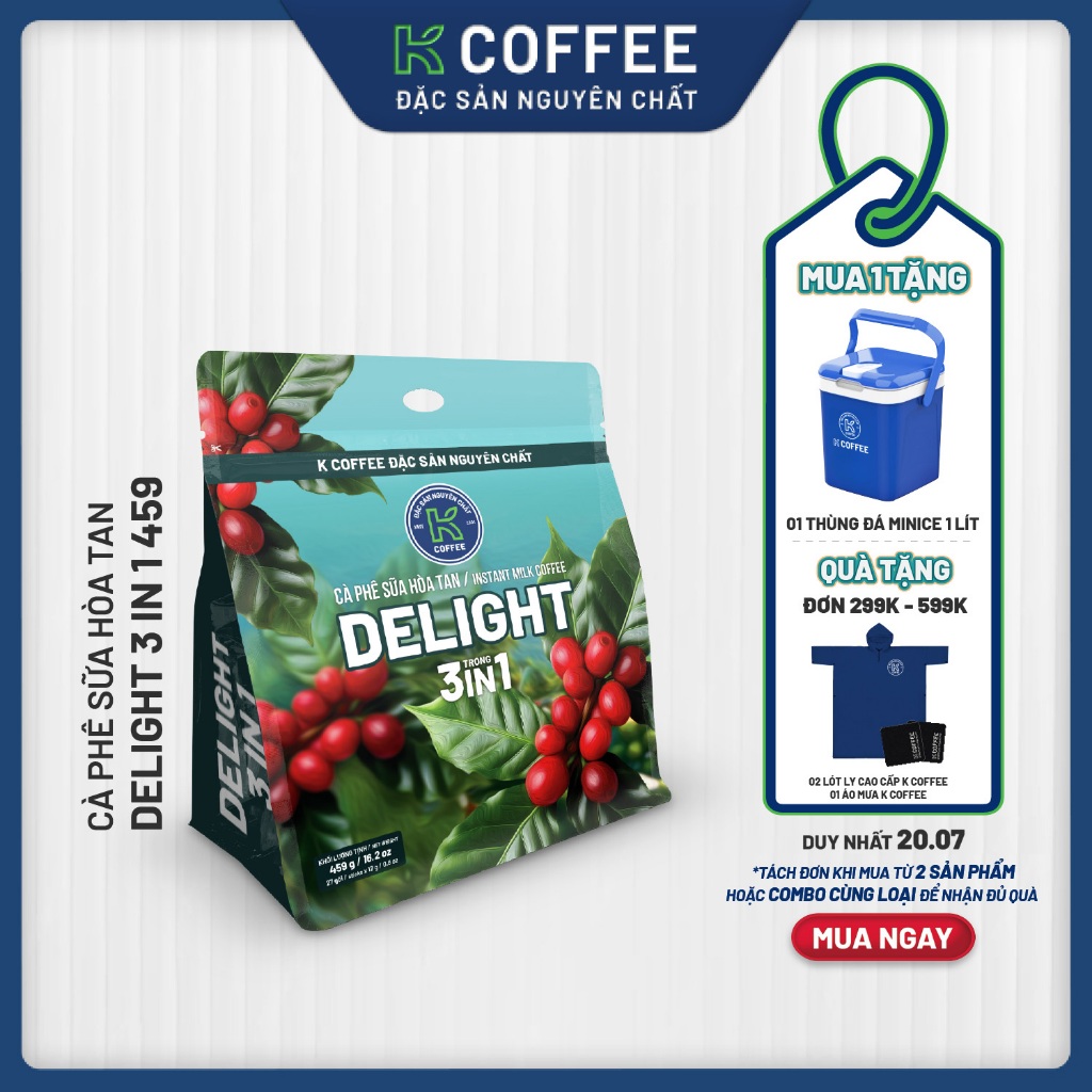 Cà phê sữa hòa tan K Coffee Delight 3in1 459g Túi 27 gói