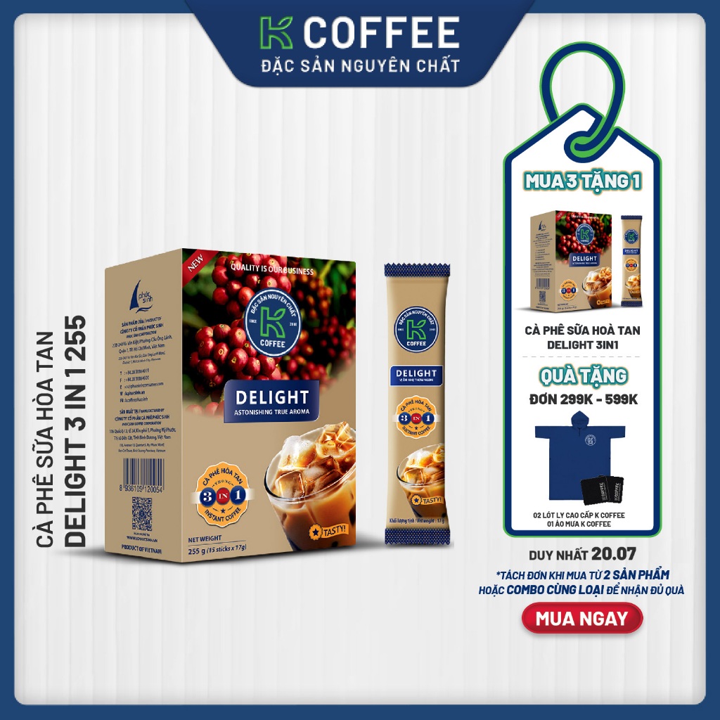 Cà phê sữa hòa tan K Coffee Delight 3in1 255g