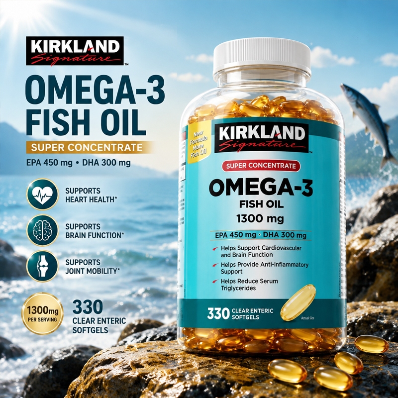 Kirkland Signature Omega-3 Fish Oil 1300mg 330 Viên | Hỗ Trợ Tim Mạch, Não Bộ & Thị Lực