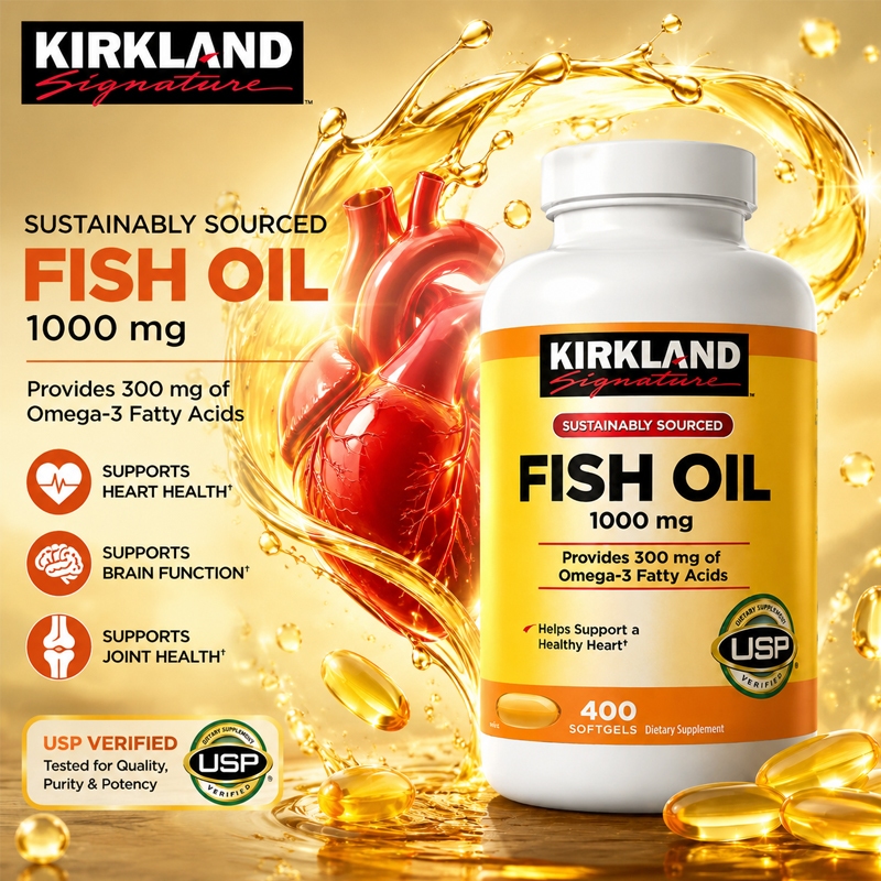 Kirkland Signature Fish Oil 1000mg 400 Viên | Omega-3 Hỗ Trợ Tim Mạch, Não Bộ & Thị Lực