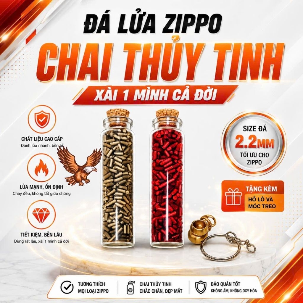 [Phụ kiện Zippo] Đá lửa linh kiện Zippo chai lớn thủy tinh