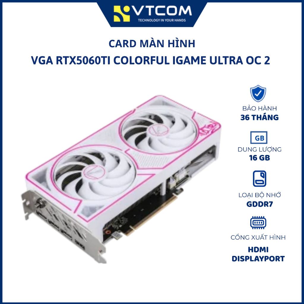 Card màn hình Colorful iGame GeForce RTX 5060 Ti Ultra W OC 16GB GDDR7 white 2 fan - (BH 36 tháng)