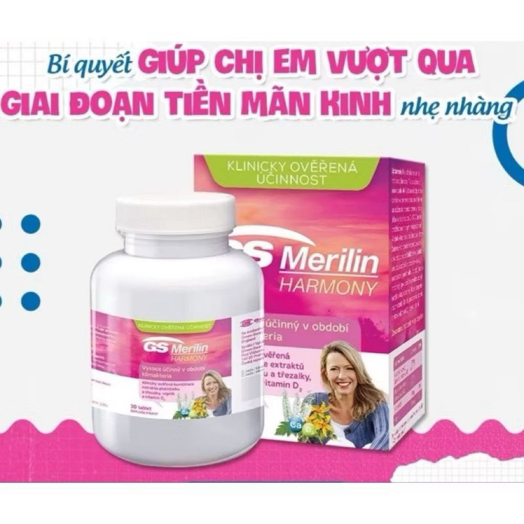 GS Merilin Harmony Hỗ trợ cân bằng nội tiết tố nữ, cho phụ nữ tiền mãn kinh và mãn kinh Hộp 30 viên,