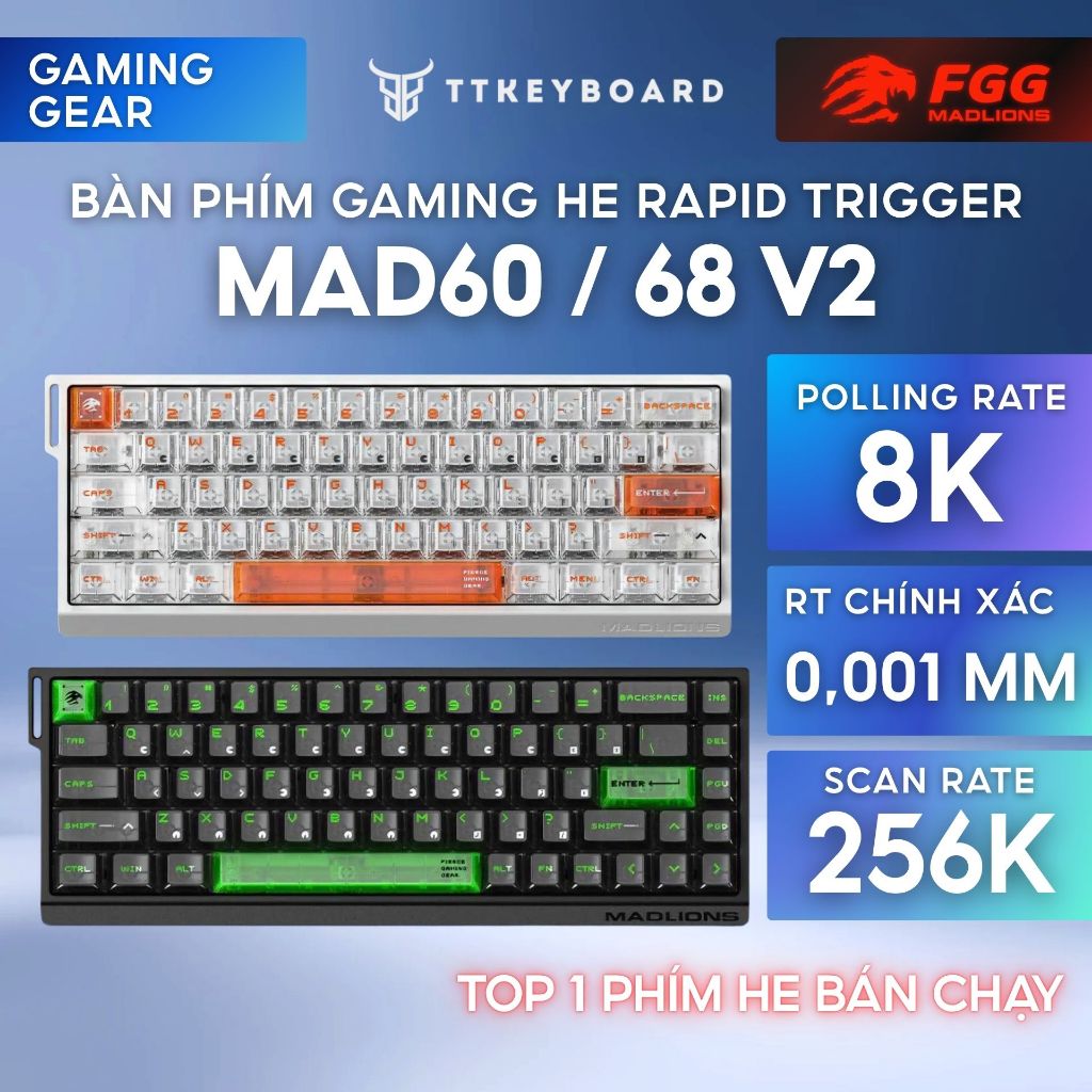 [Hỏa Tốc] Bàn Phím Cơ Gaming Mad60 Mad68 V2 He RT 0.001mm Rapid Trigger 8000hz Trục Từ Led Đôi | BigBuy360 - bigbuy360.vn