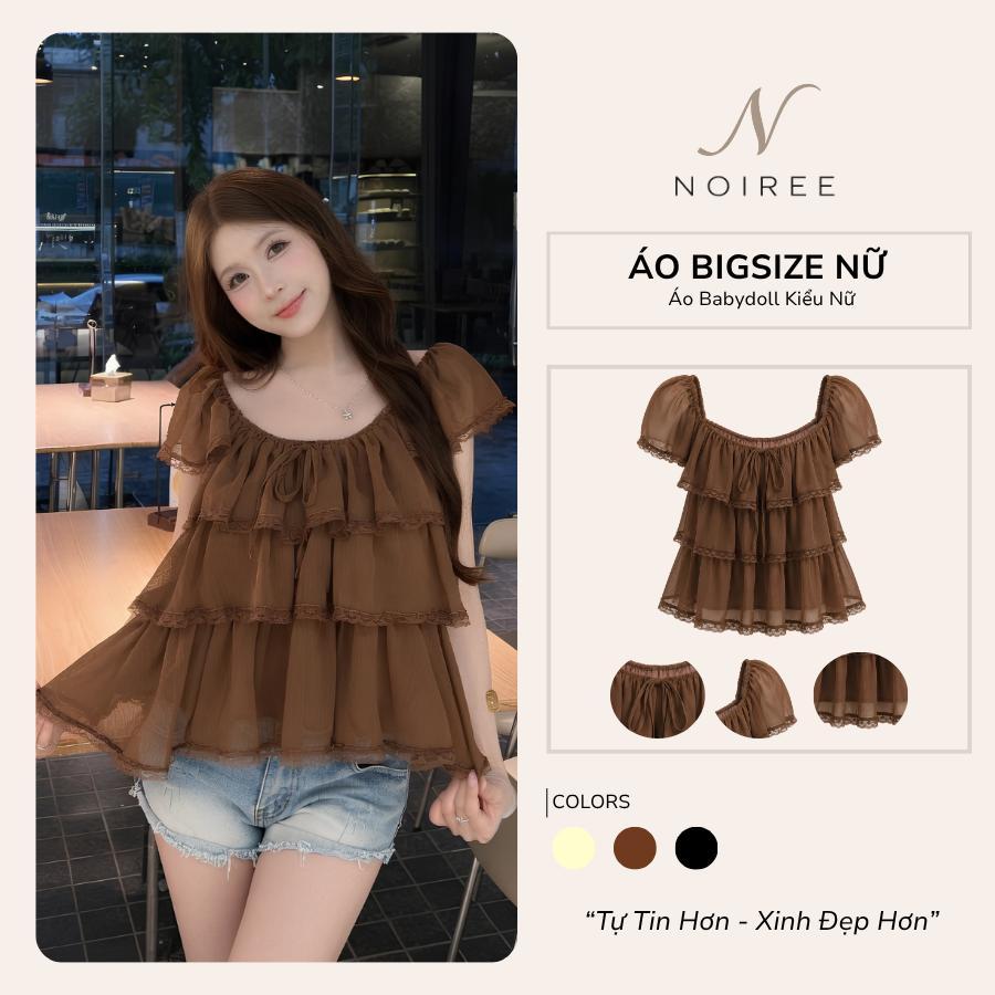 [BigSize] Áo Babydoll Bigsize Kiểu Nữ Tay Phồng Mặc 2 Kiểu Voan Xếp Tầng Đi Biển Mùa Hè Noiree - BA0