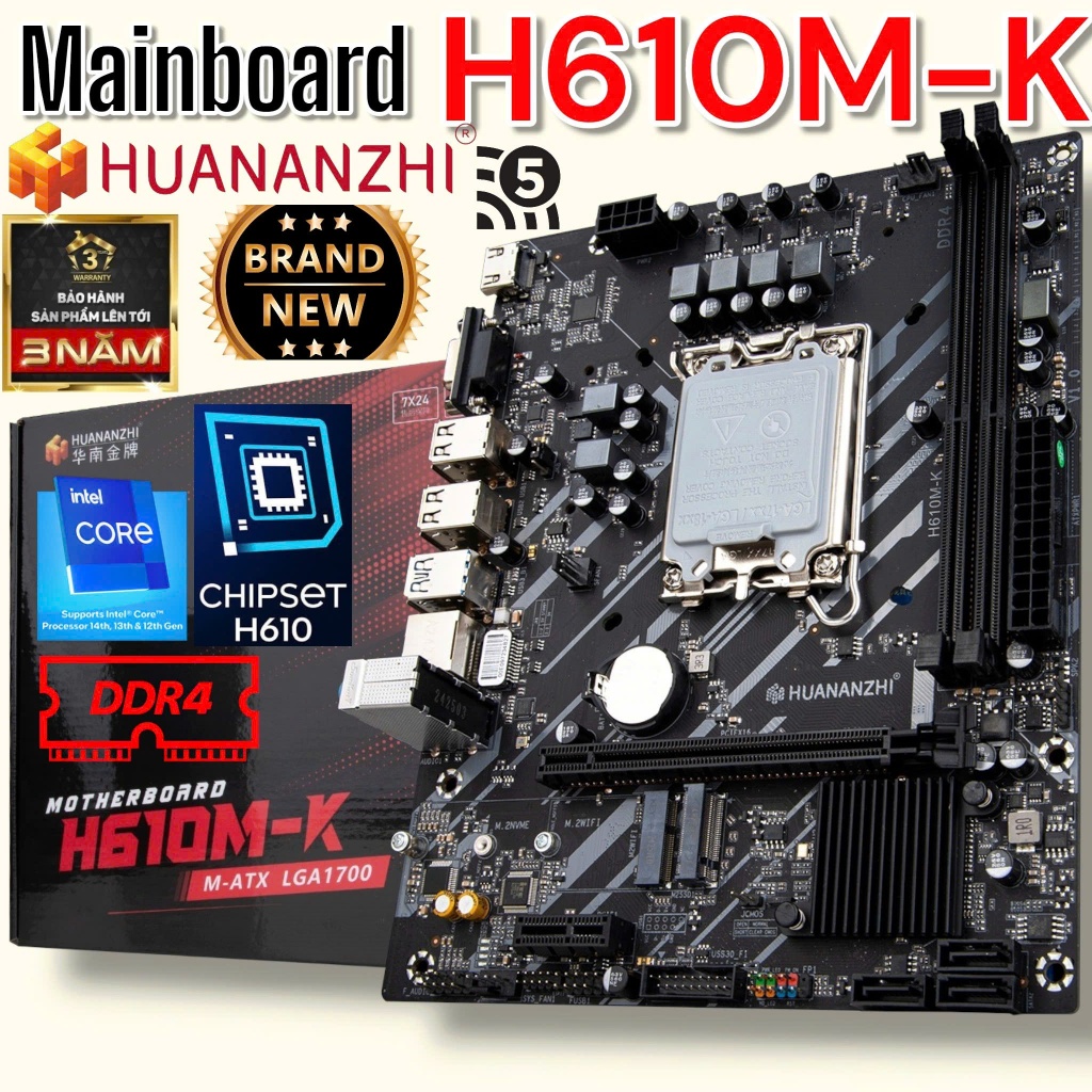 Mainboard HUANANZHI H610M - K D4/WiFi - Mới 100% FullBox - BH 36 Th - Rẻ Nhất Sàn