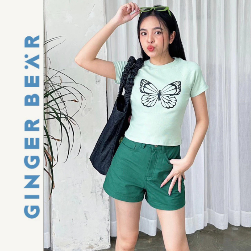 Quần Shorts Lưng Cao Gingerbear Blue Cheese – Tôn Dáng, Dễ Phối Đồ, Vải Cotton Thoáng Mát