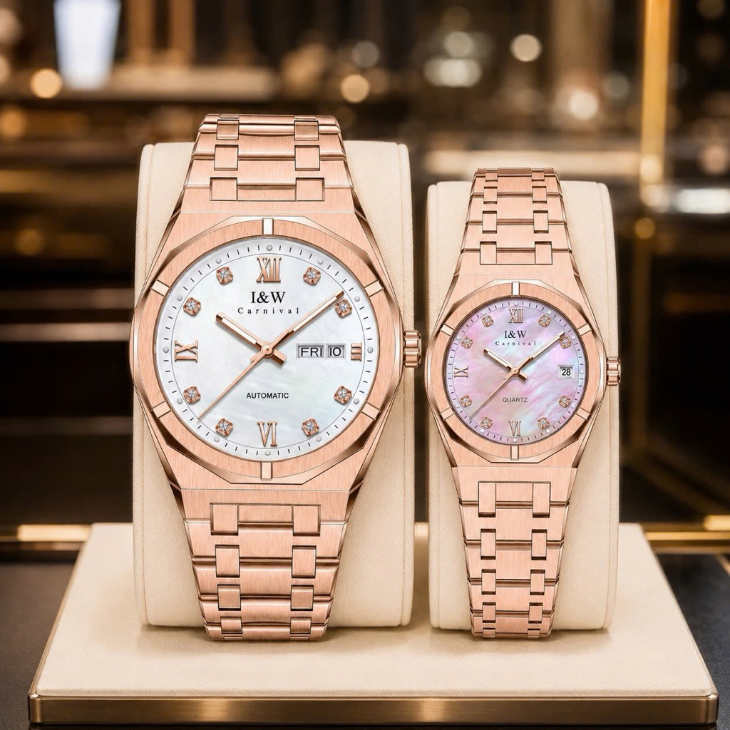 [Chính Hãng 100%] Đồng Hồ Cặp Đôi I&W Carnival 751G, 751L (751) Nữ Máy Quartz (Pin) Nam Máy Cơ Kính 
