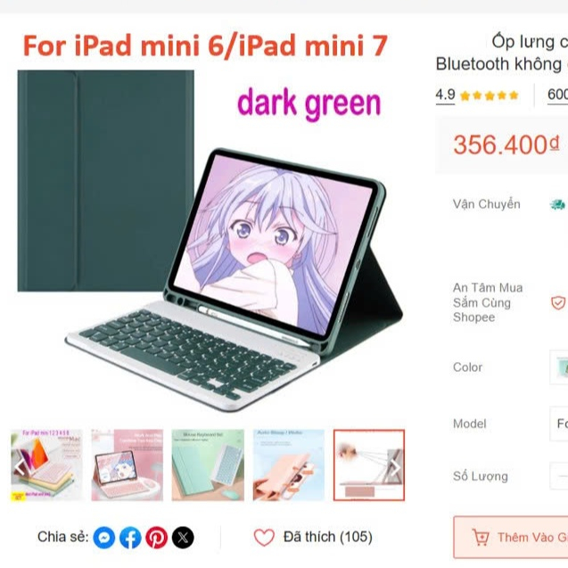 Ốp lưng có bàn phím cho ipad mini For iPad mini 6/iPad mini 7 ( mới 100% thanh lý )
