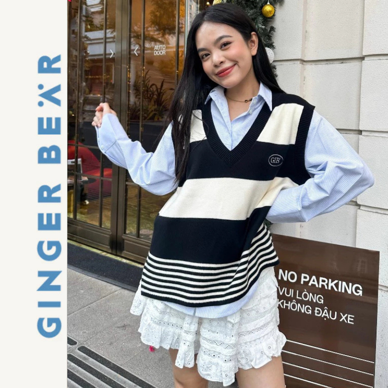 Áo Len Gile Gingerbear Soba Knit Vest – Áo Knit Không Tay Form Rộng, Phong Cách Hàn Quốc Trẻ Trung